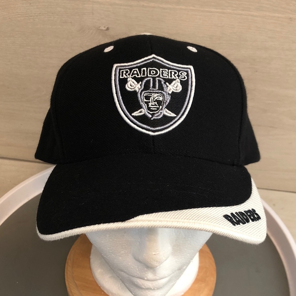 Vintage Oakland Raiders Twins Enterprise Black Hat Cap Strap Back NFL Wool Blend